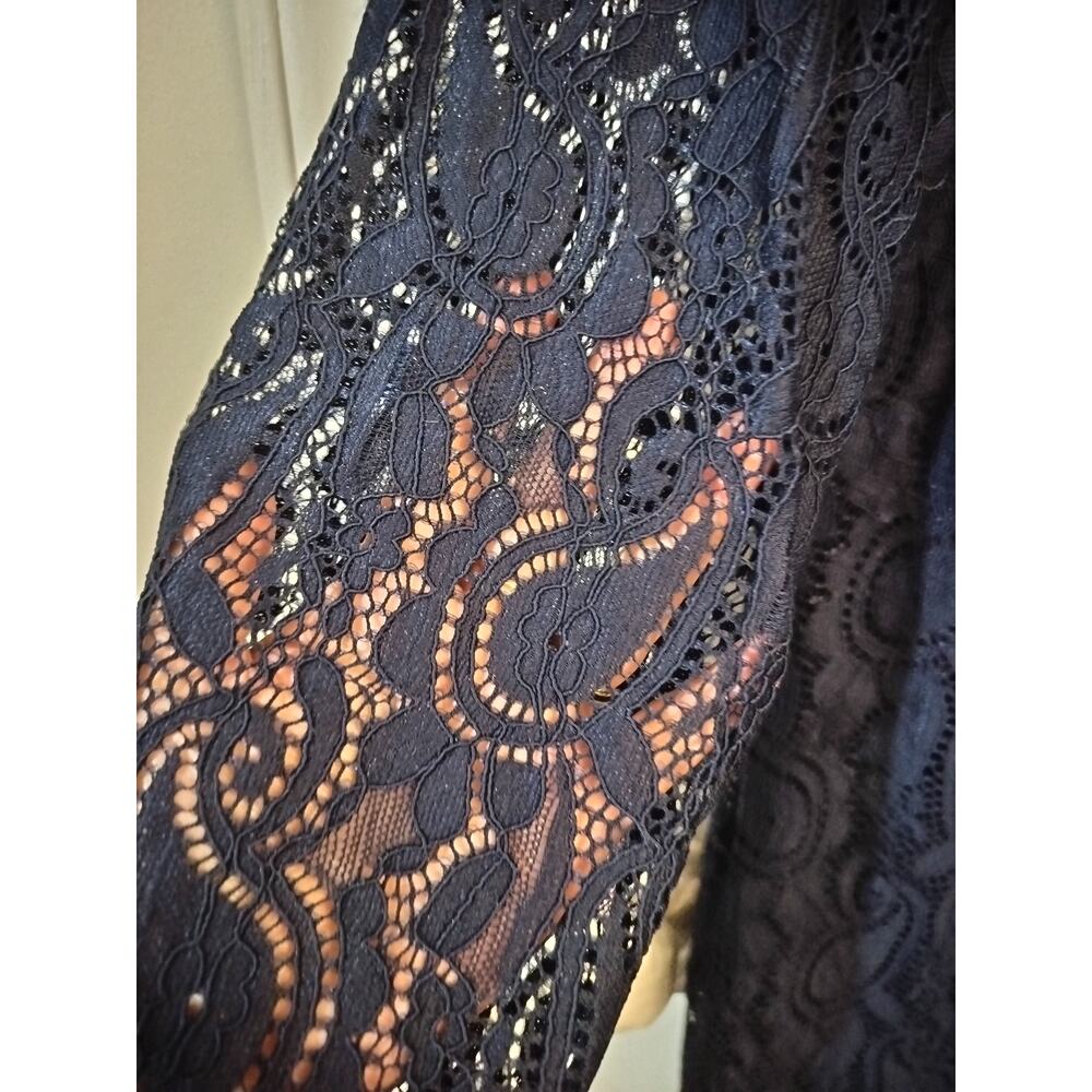 4128) Tommy Hilfiger Navy Blue Black Lace Lined Sheath Dress Size 14 - Picture 8 of 13